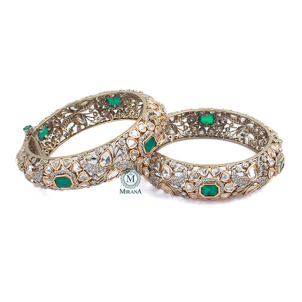 Tulsi Emerald Green Polki Designer Bangles