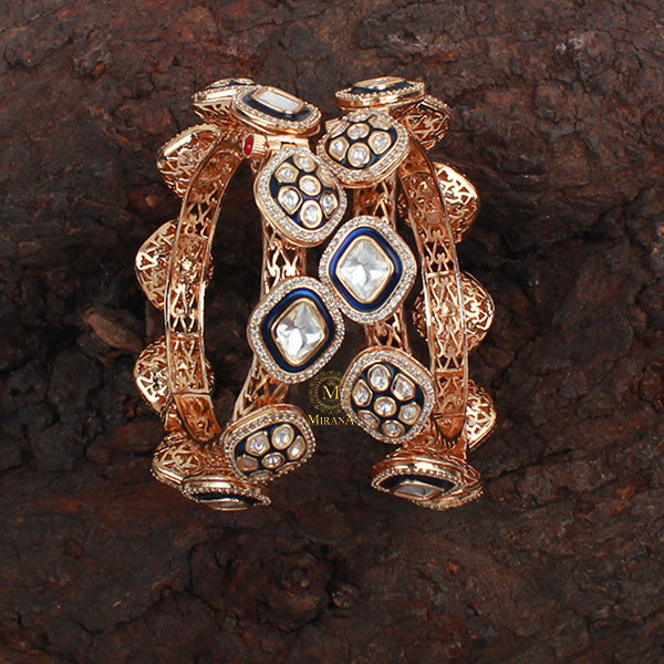Shivi Sapphire Blue Polki Pacheli Bangles