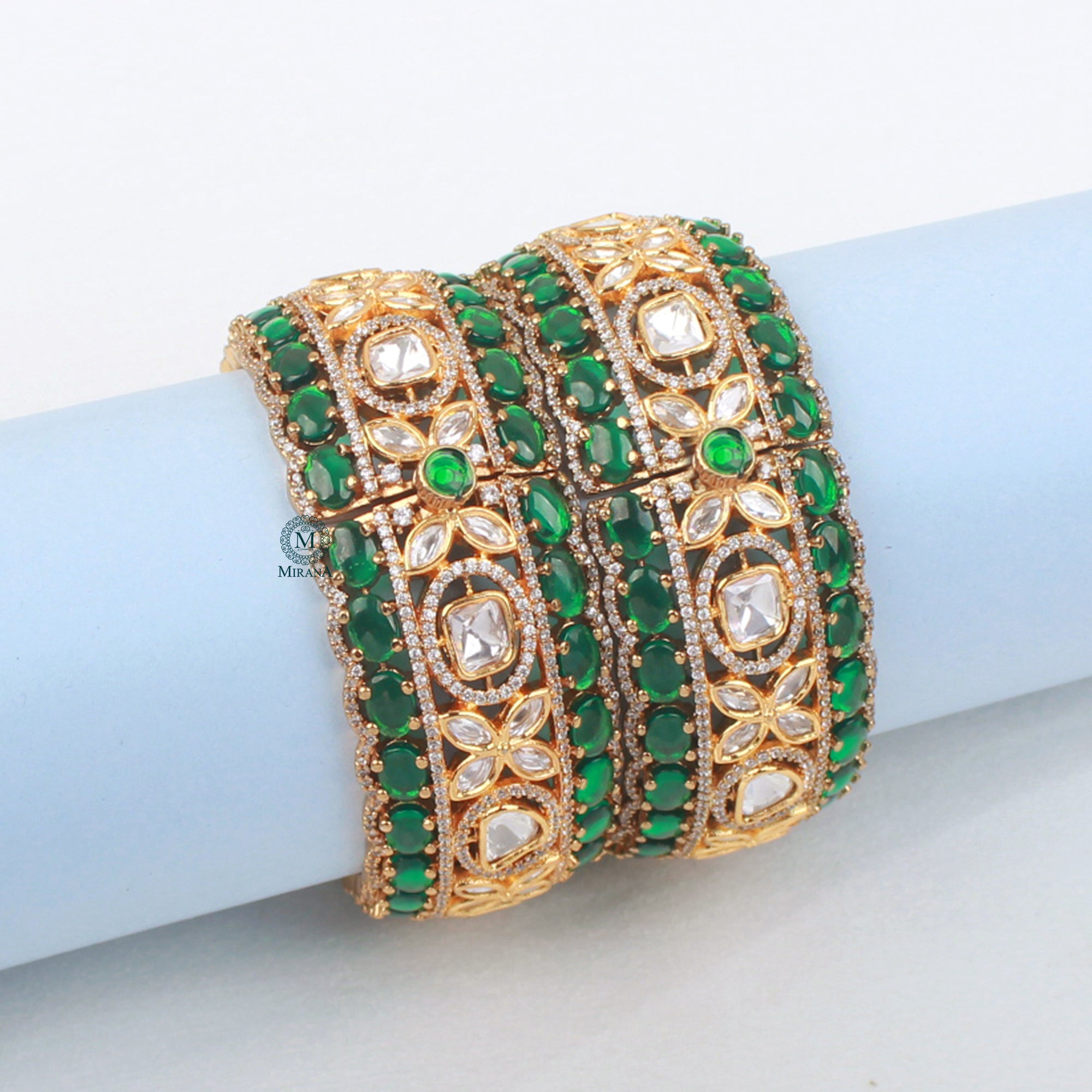 Veesha Emerald Green Polki Bangles