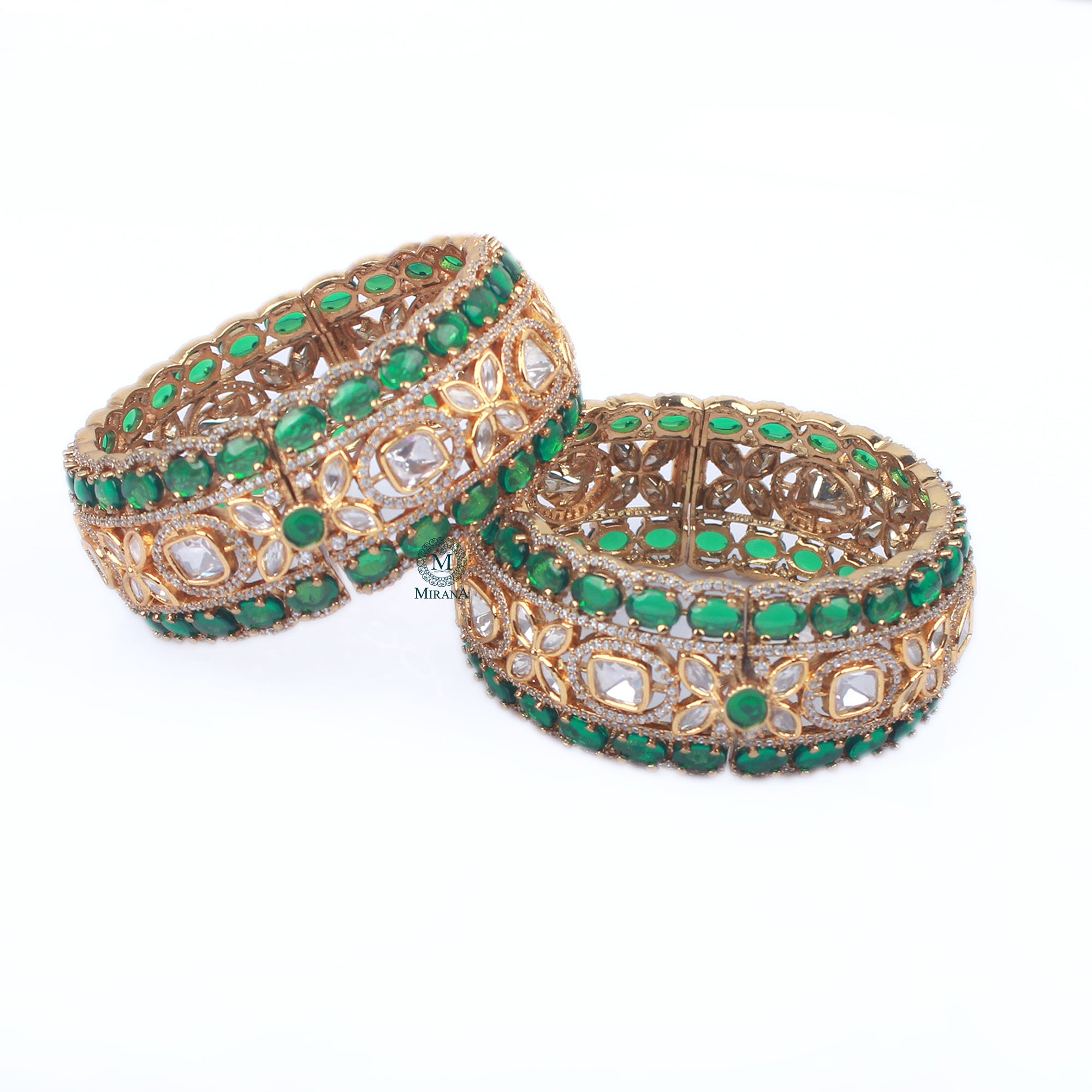 Veesha Emerald Green Polki Bangles