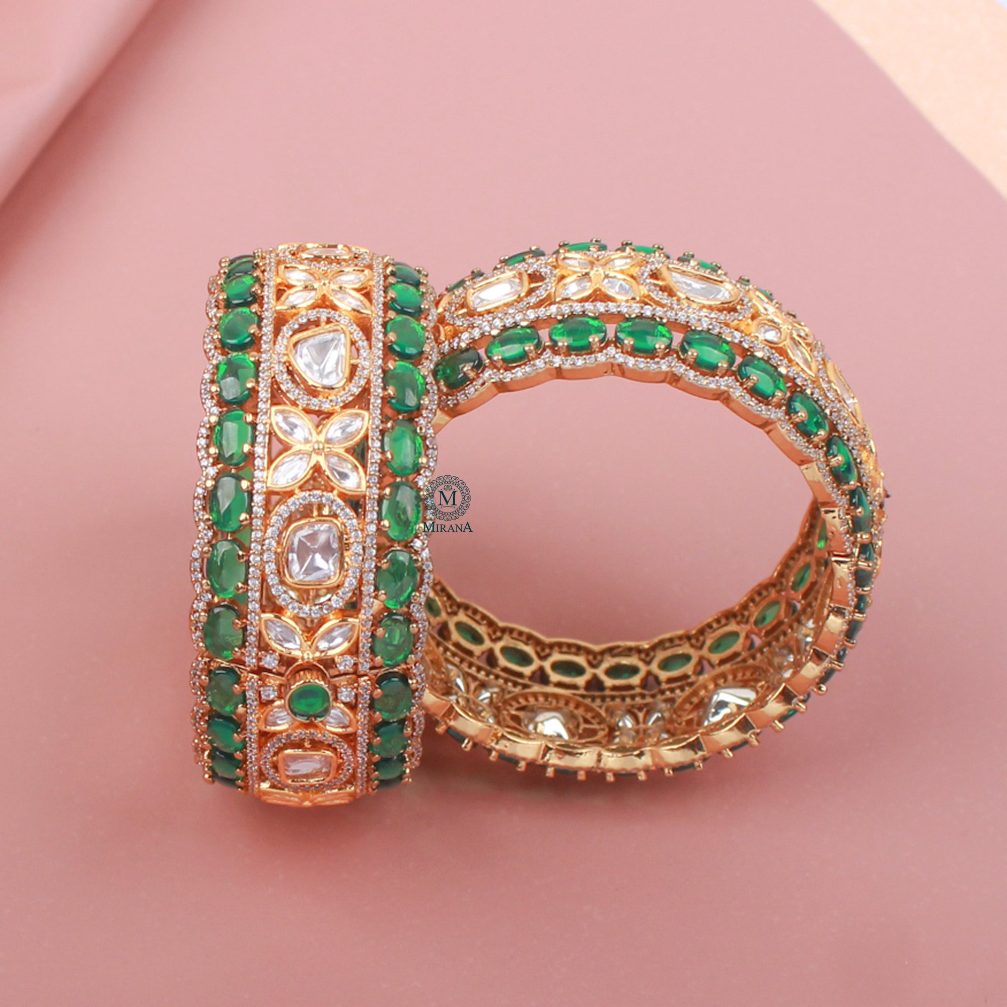 Veesha Emerald Green Polki Bangles