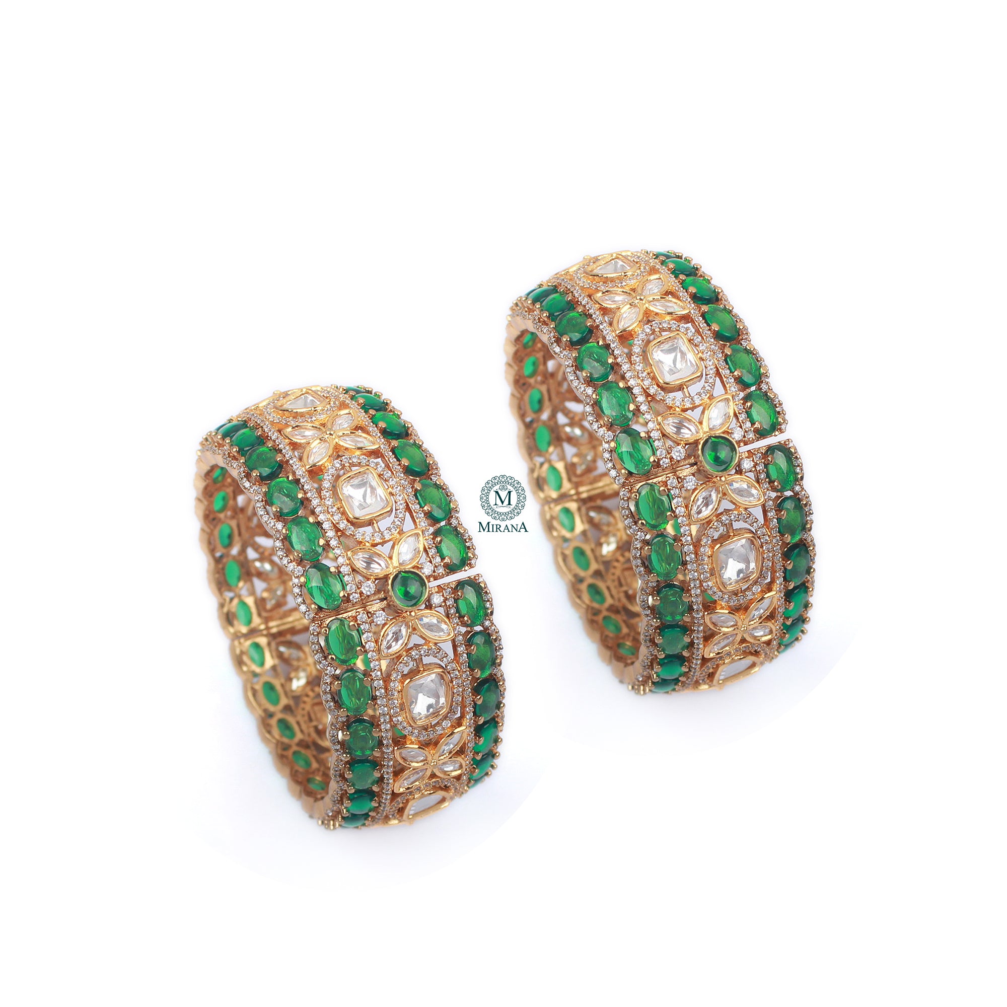 Veesha Emerald Green Polki Bangles