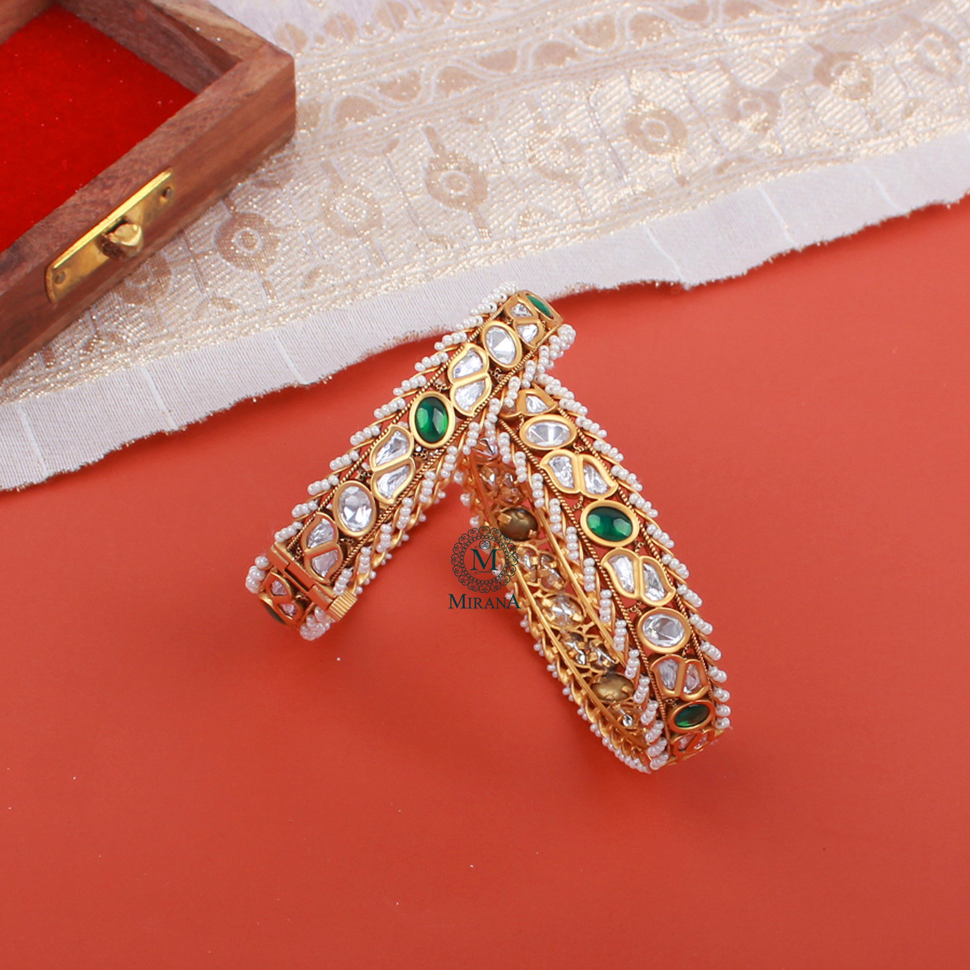 Yogita Emerald Green Polki Designer Bangles
