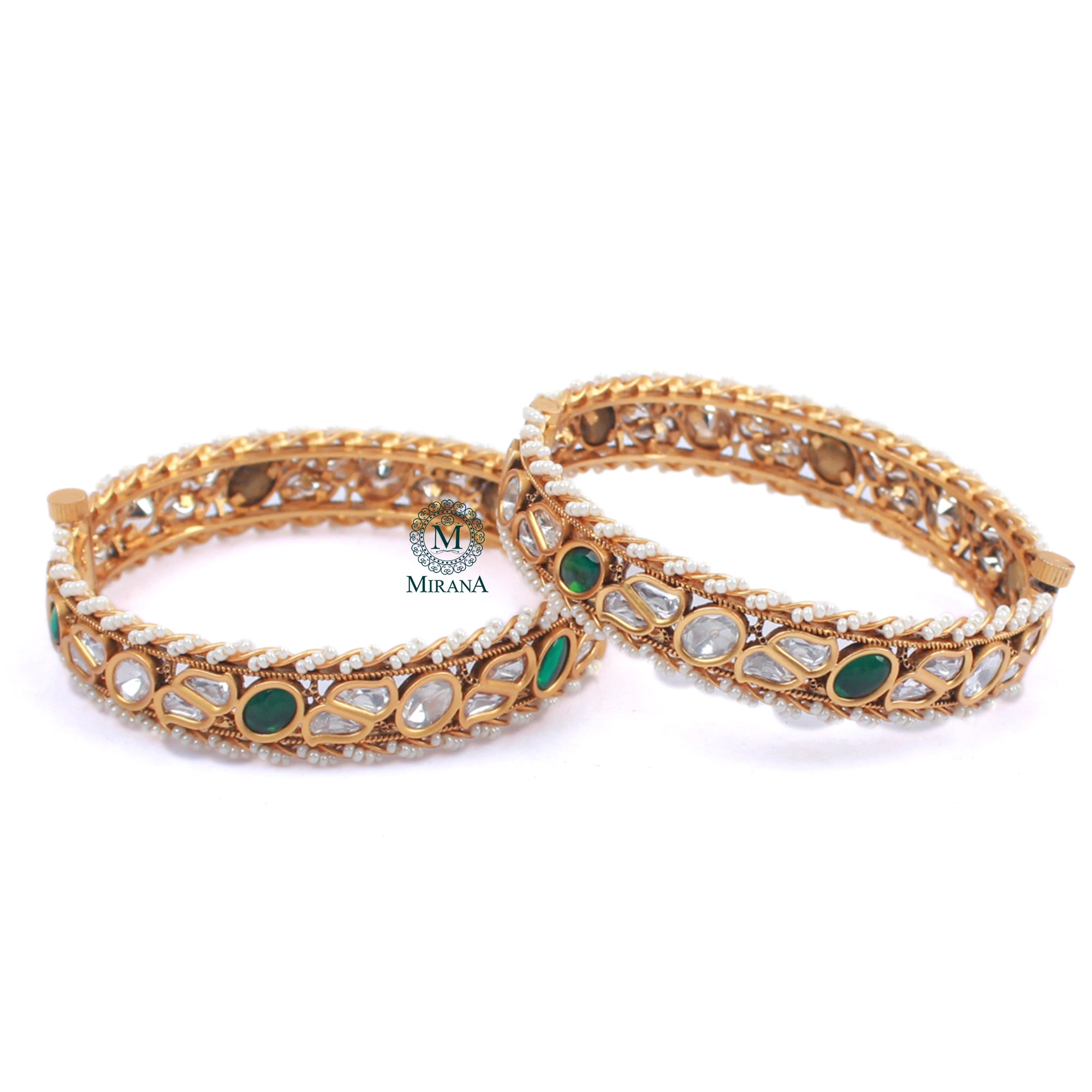 Yogita Emerald Green Polki Designer Bangles