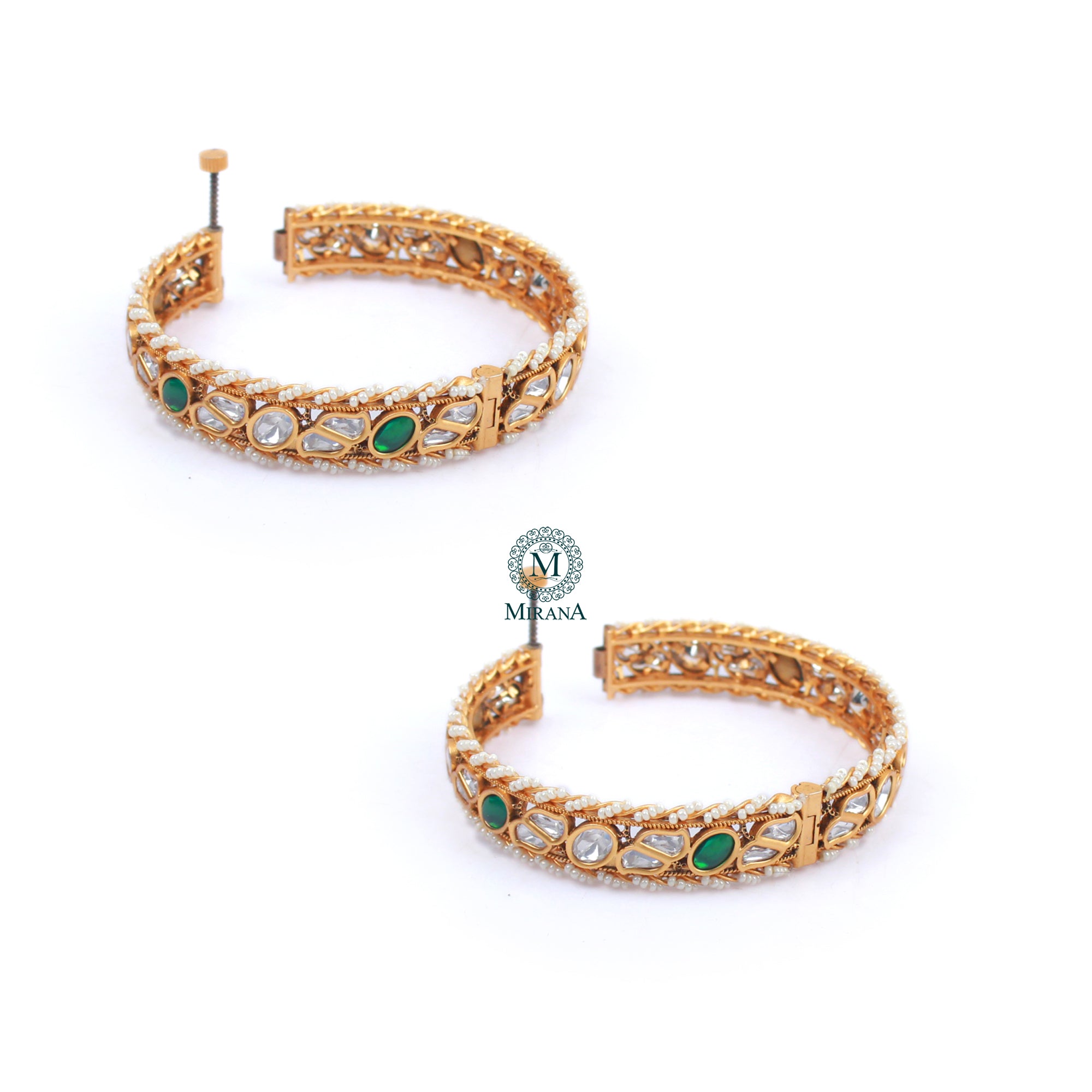 Yogita Emerald Green Polki Designer Bangles