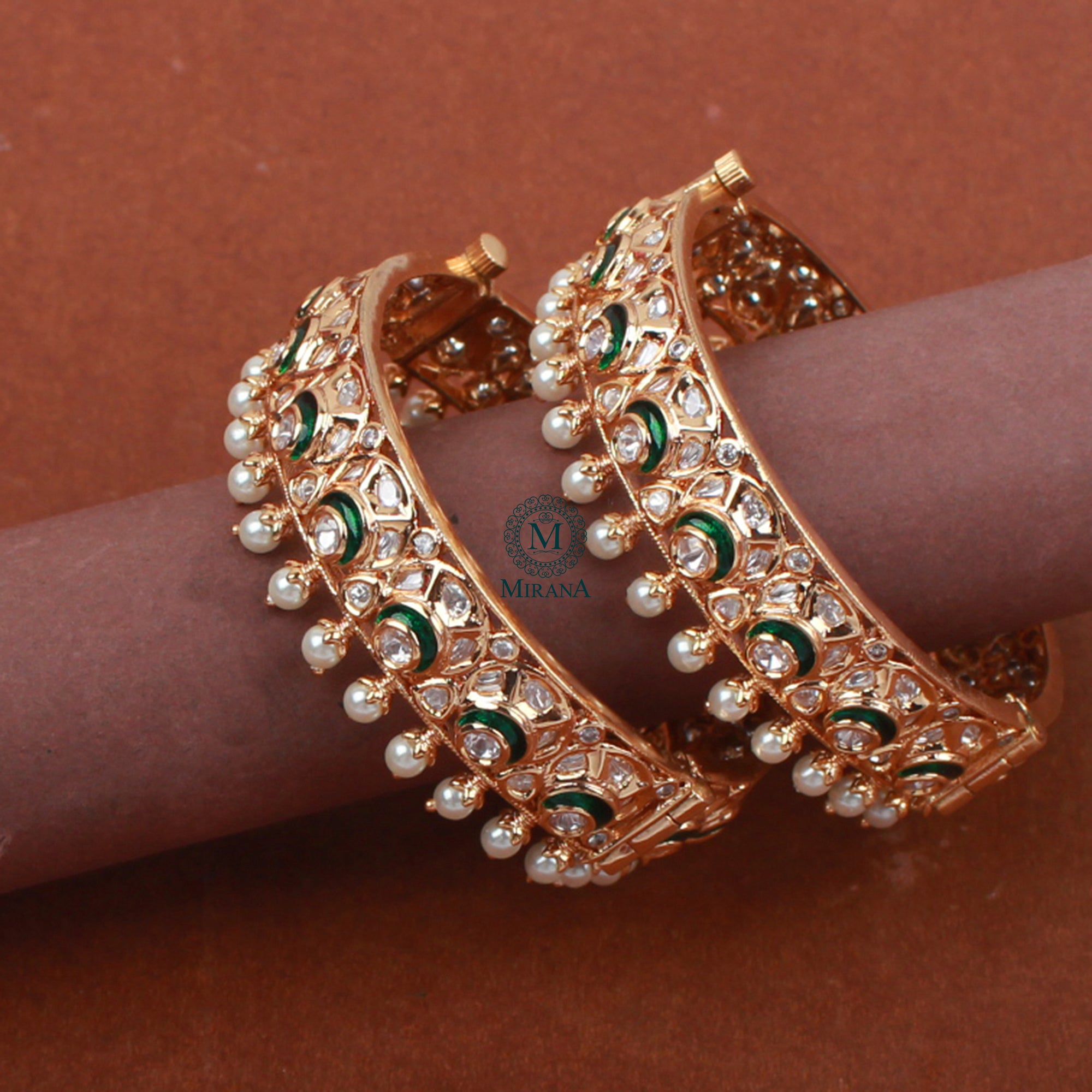 Vidhi Emerald Green Polki Designer Bangles