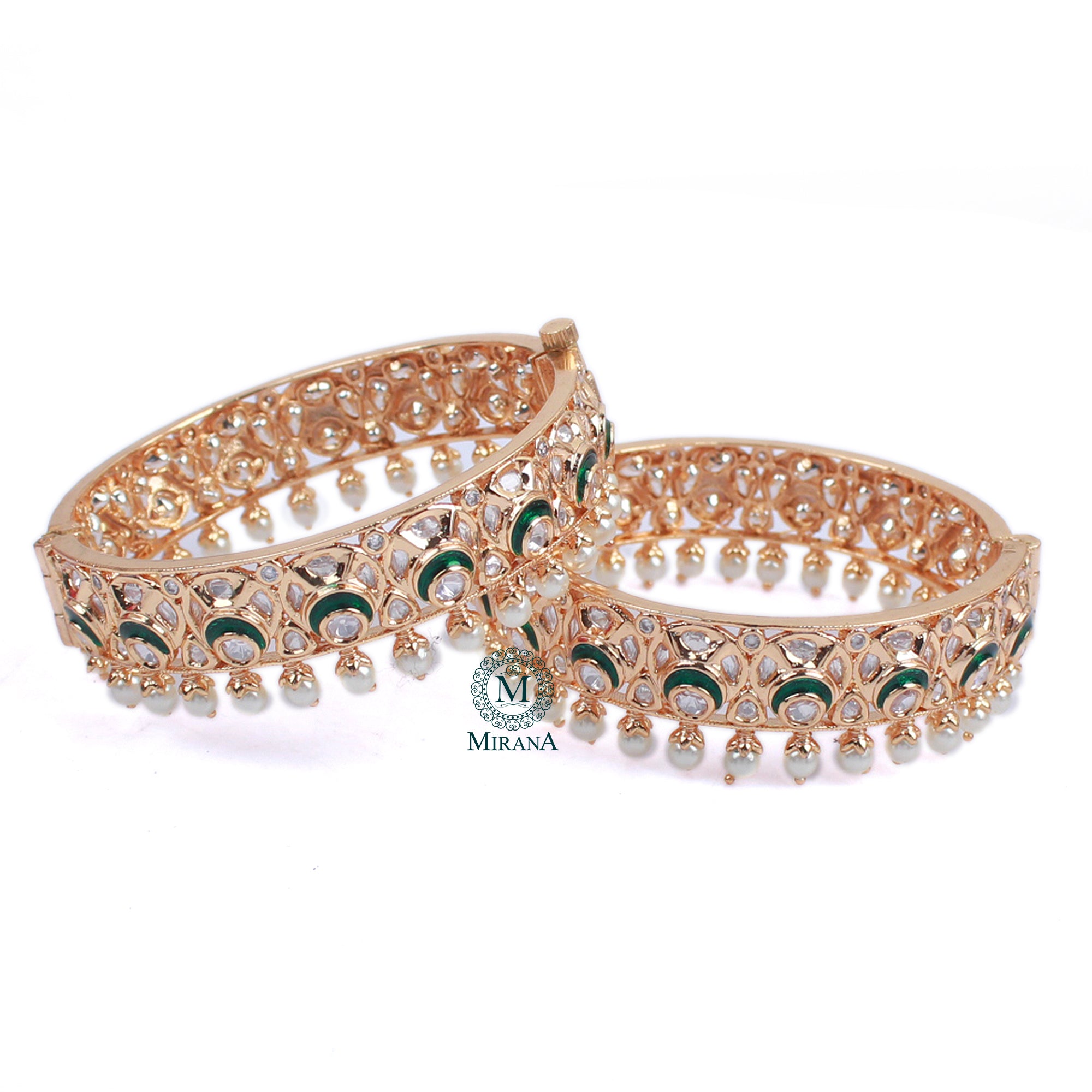 Vidhi Emerald Green Polki Designer Bangles