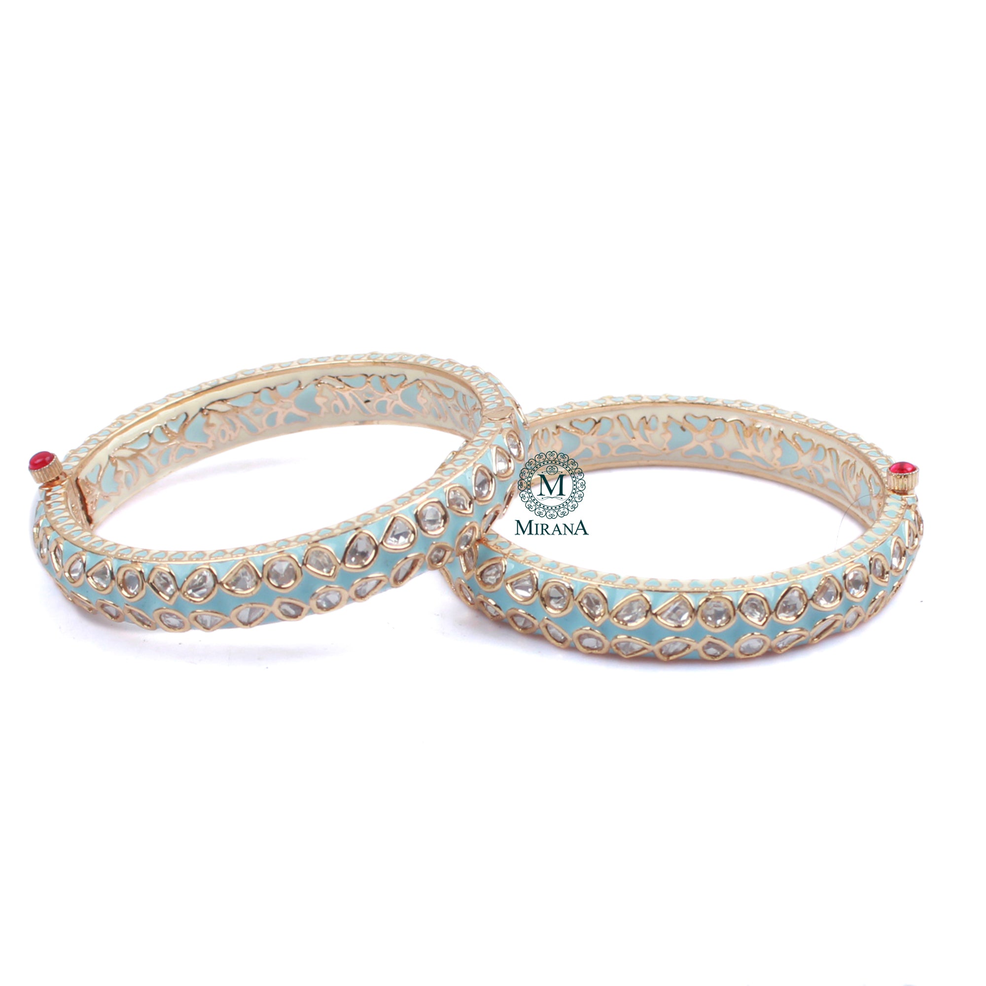 Anjali Pastel Blue Meenakari Polki Bangles