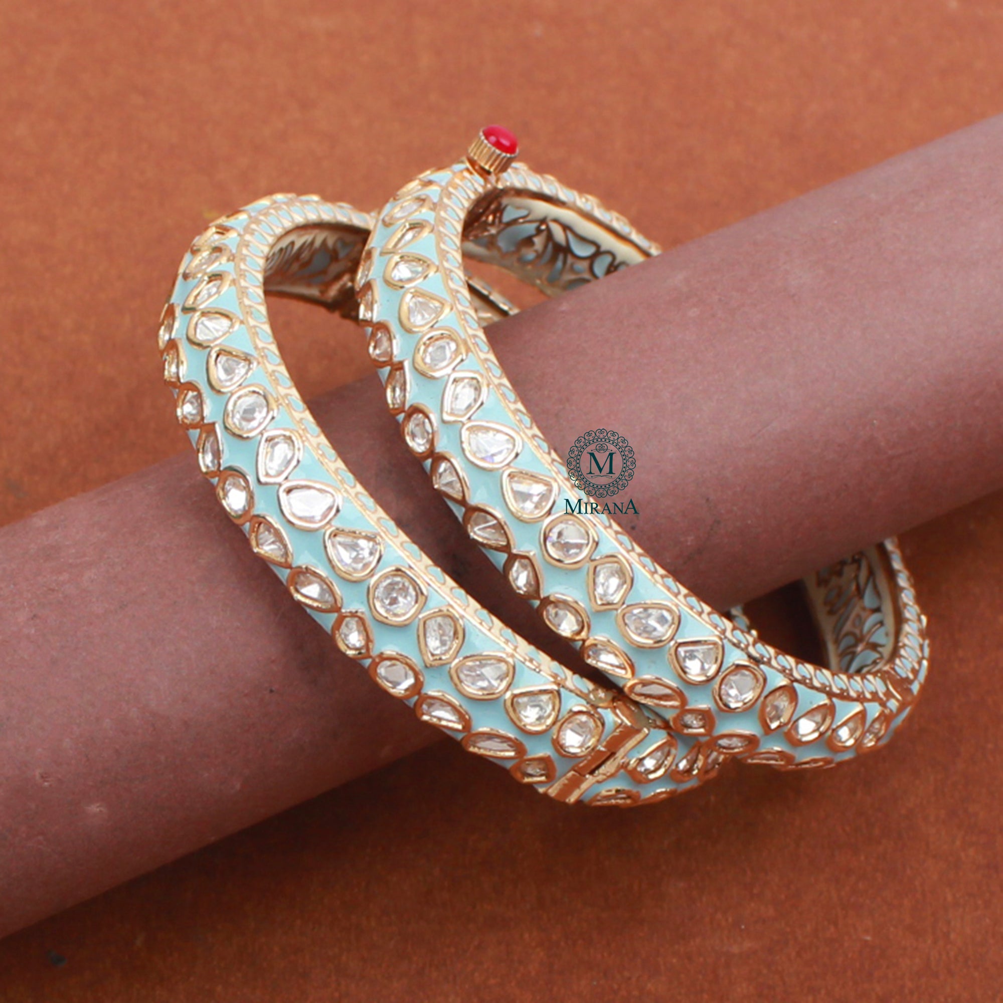 Anjali Pastel Blue Meenakari Polki Bangles