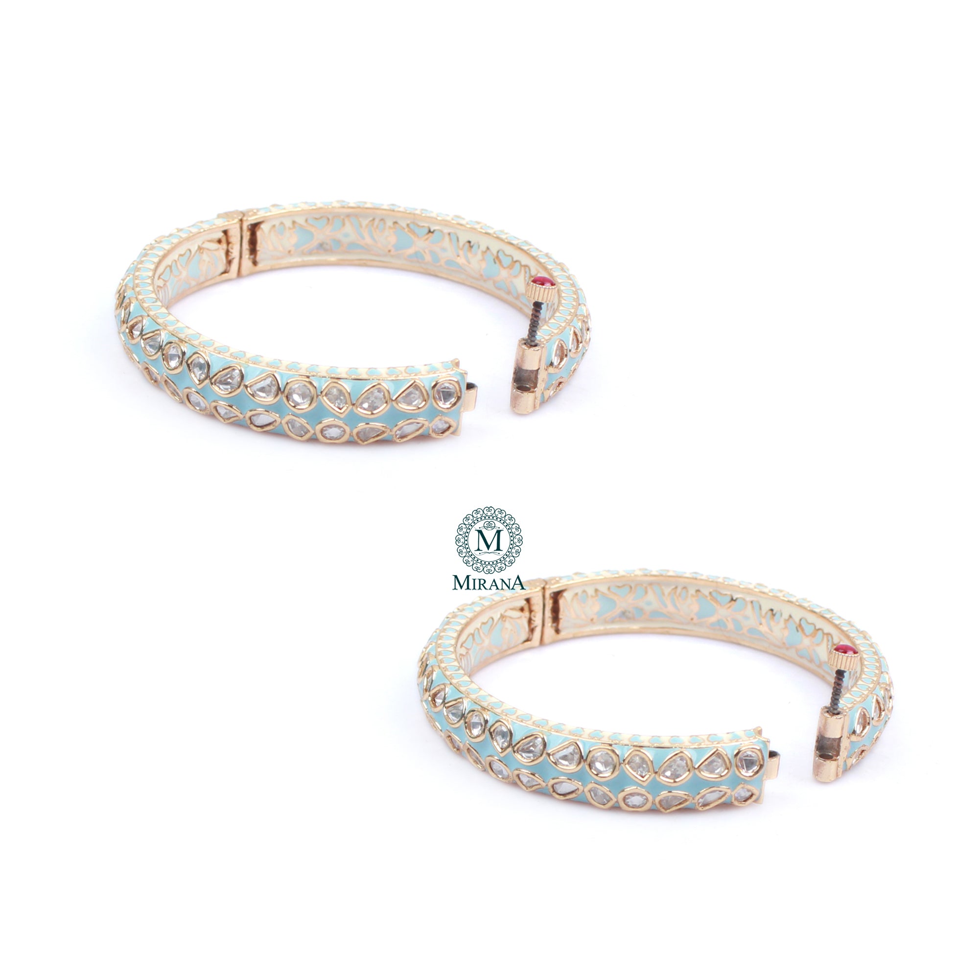 Anjali Pastel Blue Meenakari Polki Bangles