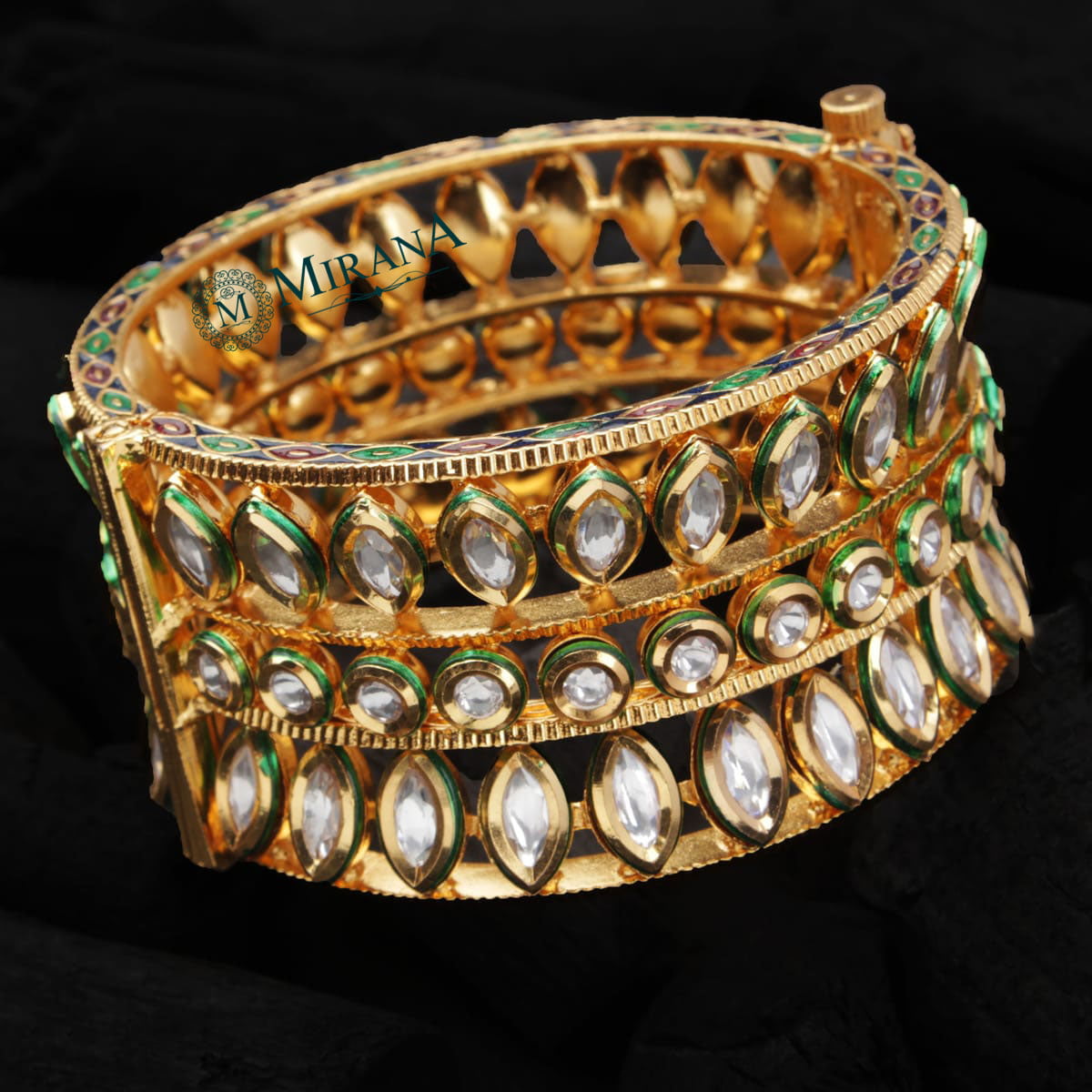 Double Leaf Broad Kundan Bracelet