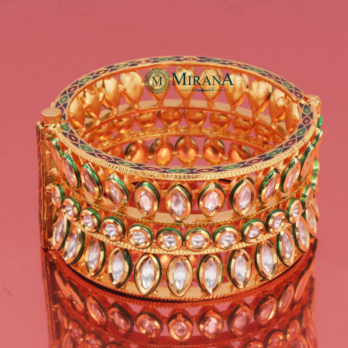 Double Leaf Broad Kundan Bracelet