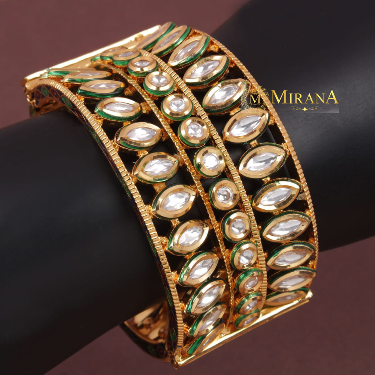 Double Leaf Broad Kundan Bracelet