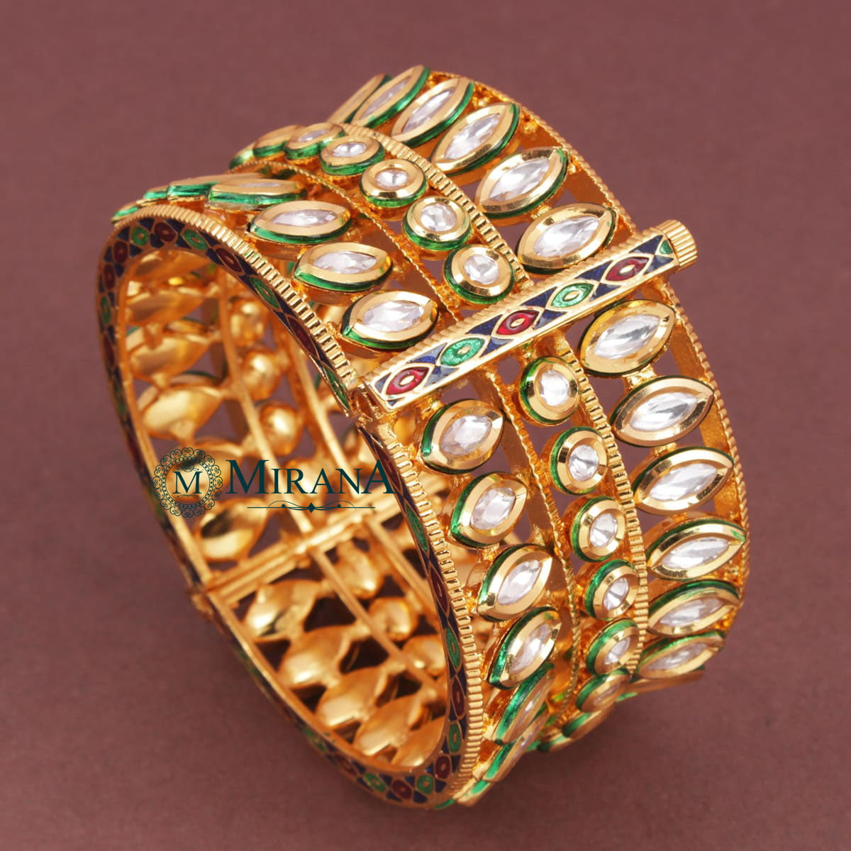 Double Leaf Broad Kundan Bracelet