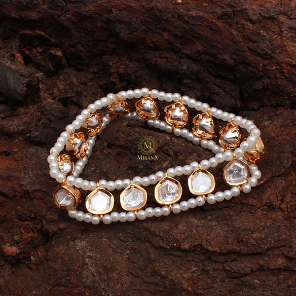 Aarvi Pearl Polki Designer Bracelets