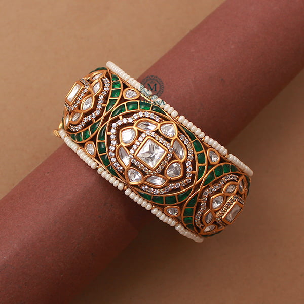 Charvi Emerald Green Polki Designer Bracelet