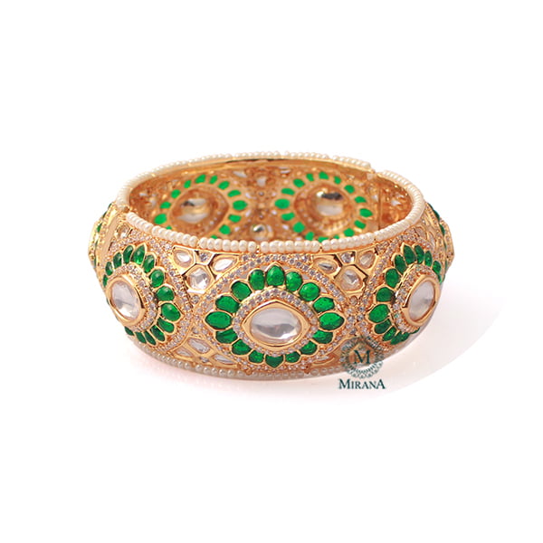 Aditi Emerald Green Polki Designer Bracelet