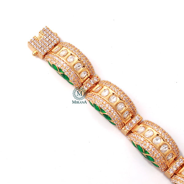 Kavia Emerald Green Polki Designer Bracelet