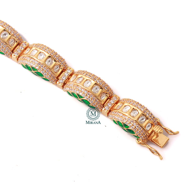 Kavia Emerald Green Polki Designer Bracelet