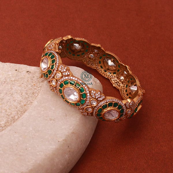 Ritika Emerald Green Polki Designer Bracelet