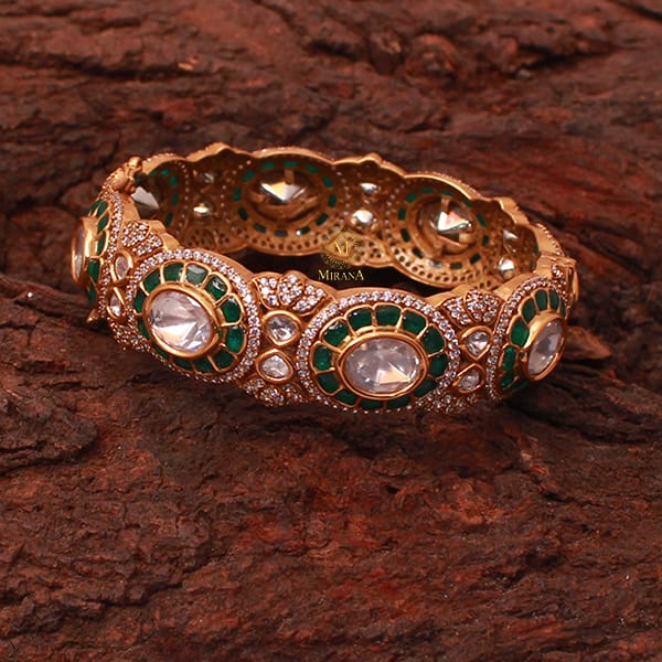 Ritika Emerald Green Polki Designer Bracelet