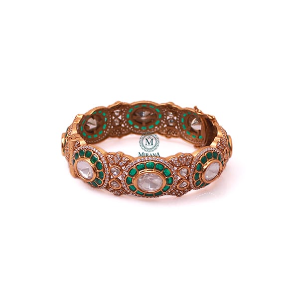 Ritika Emerald Green Polki Designer Bracelet