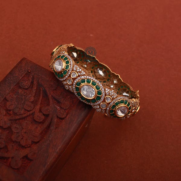 Ritika Emerald Green Polki Designer Bracelet