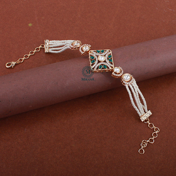 Harshit Emerald Green Polki Designer Bracelet