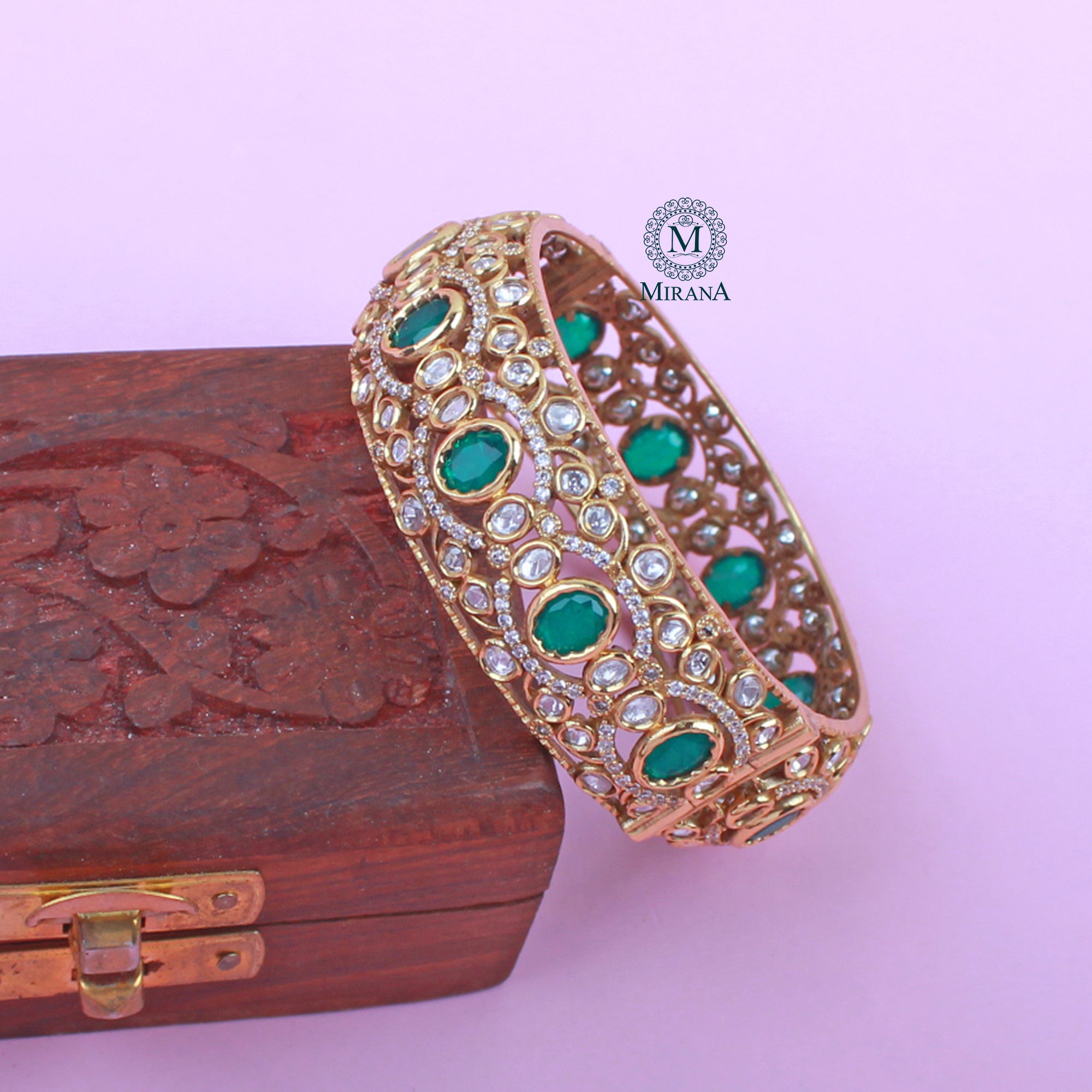 Mallika Emerald Green Polki Designer Bracelet