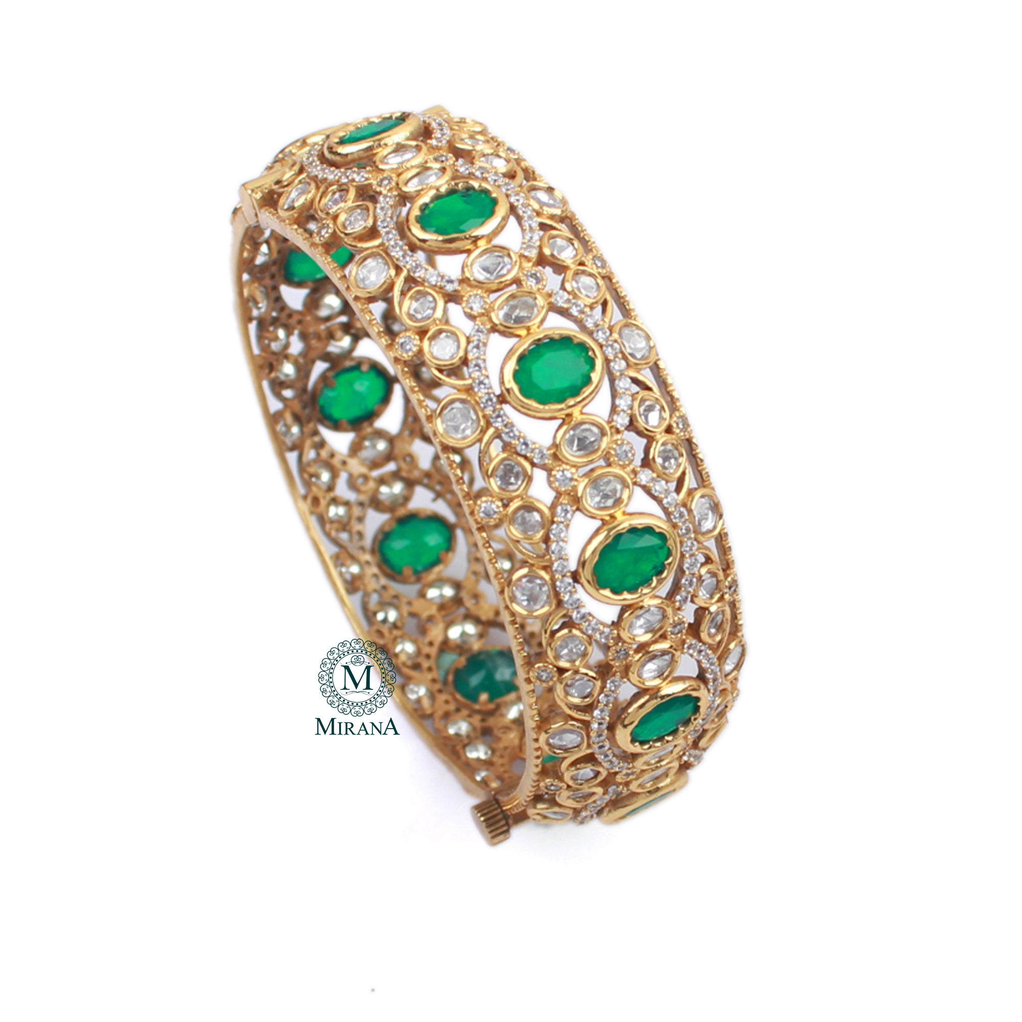Mallika Emerald Green Polki Designer Bracelet