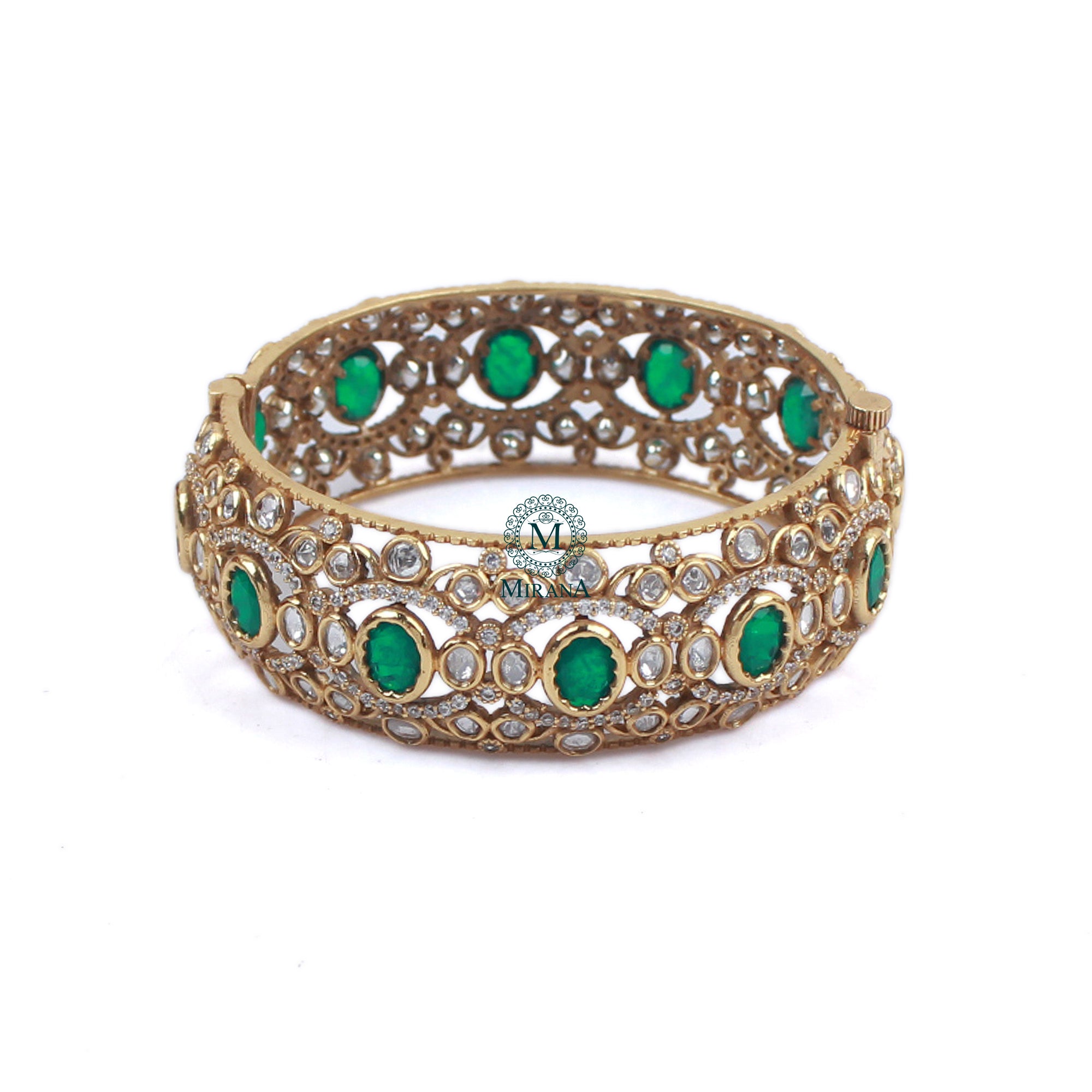 Mallika Emerald Green Polki Designer Bracelet