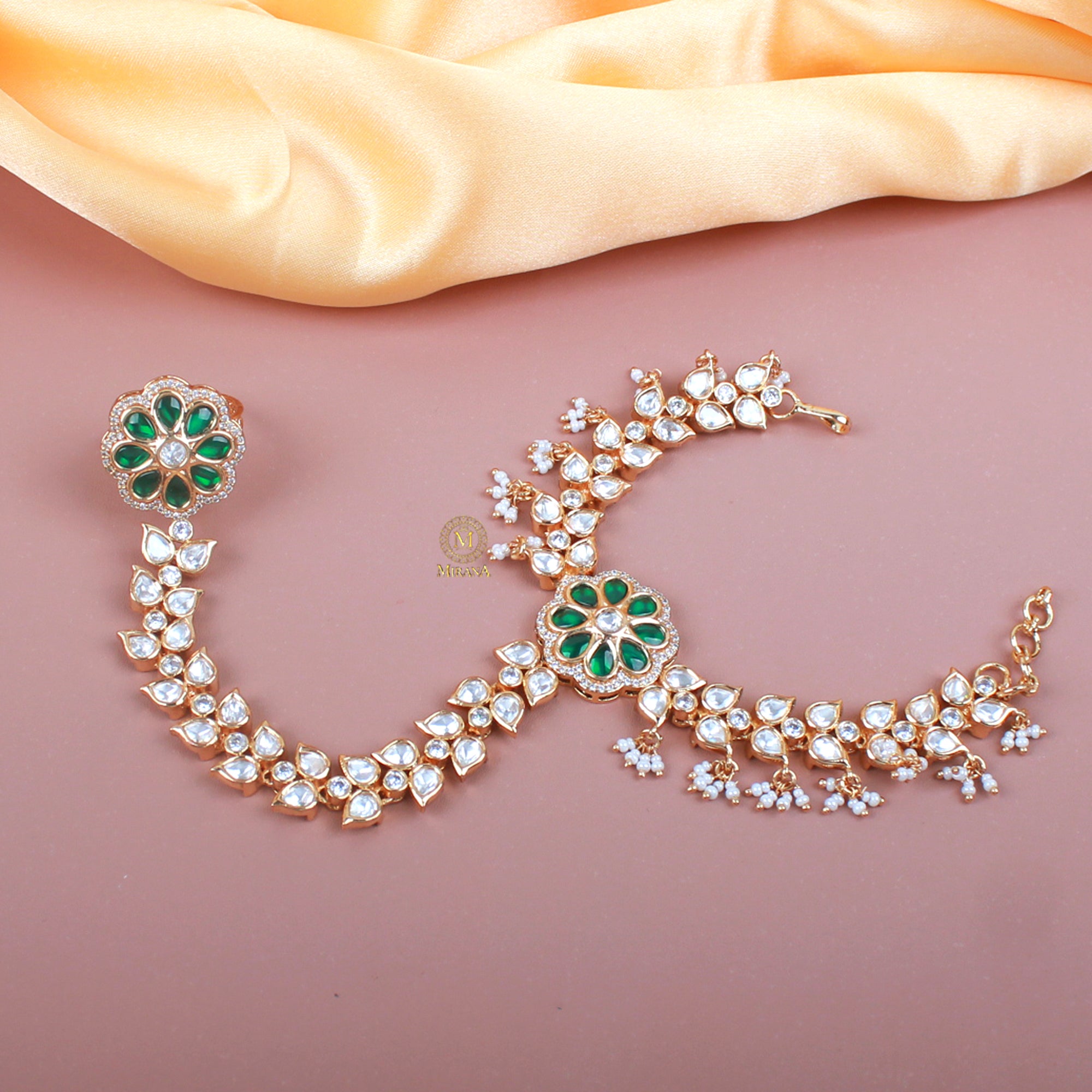 Rashka Emerald Green Polki Hathphool