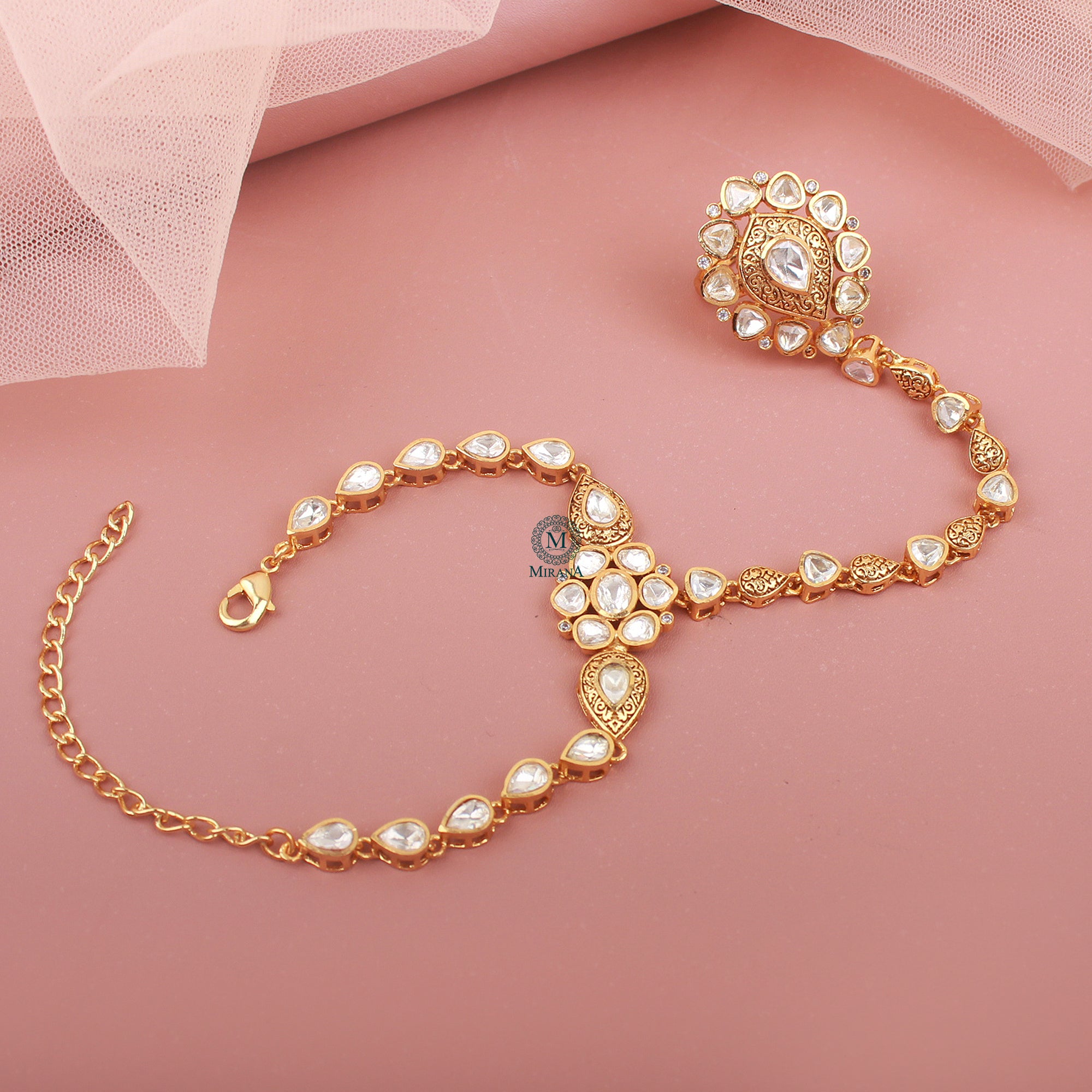 Atishi Moissanite Bridal Hathphool Bracelet