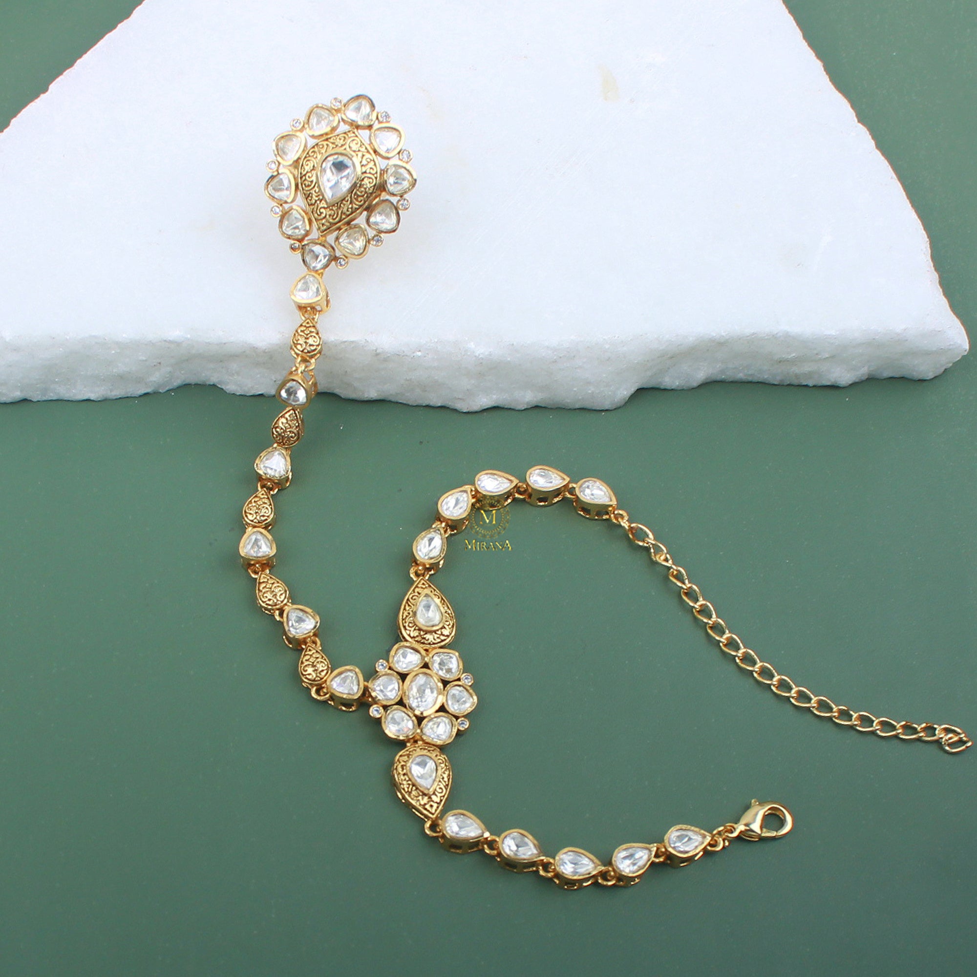 Atishi Moissanite Bridal Hathphool Bracelet