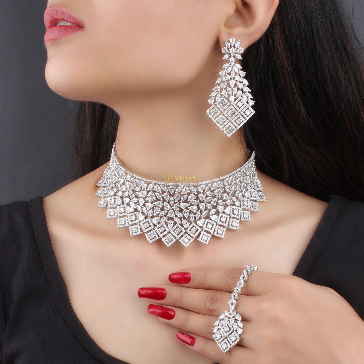 Pear Cut Bridal Choker Set