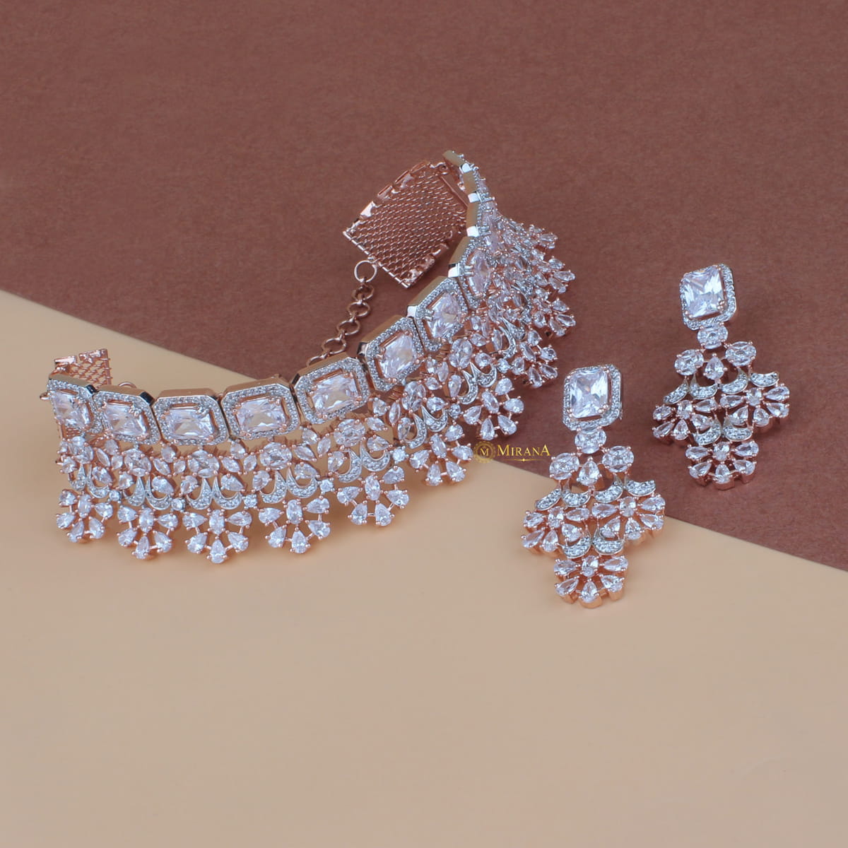 CZ Emerald Cut Designed Choker Set