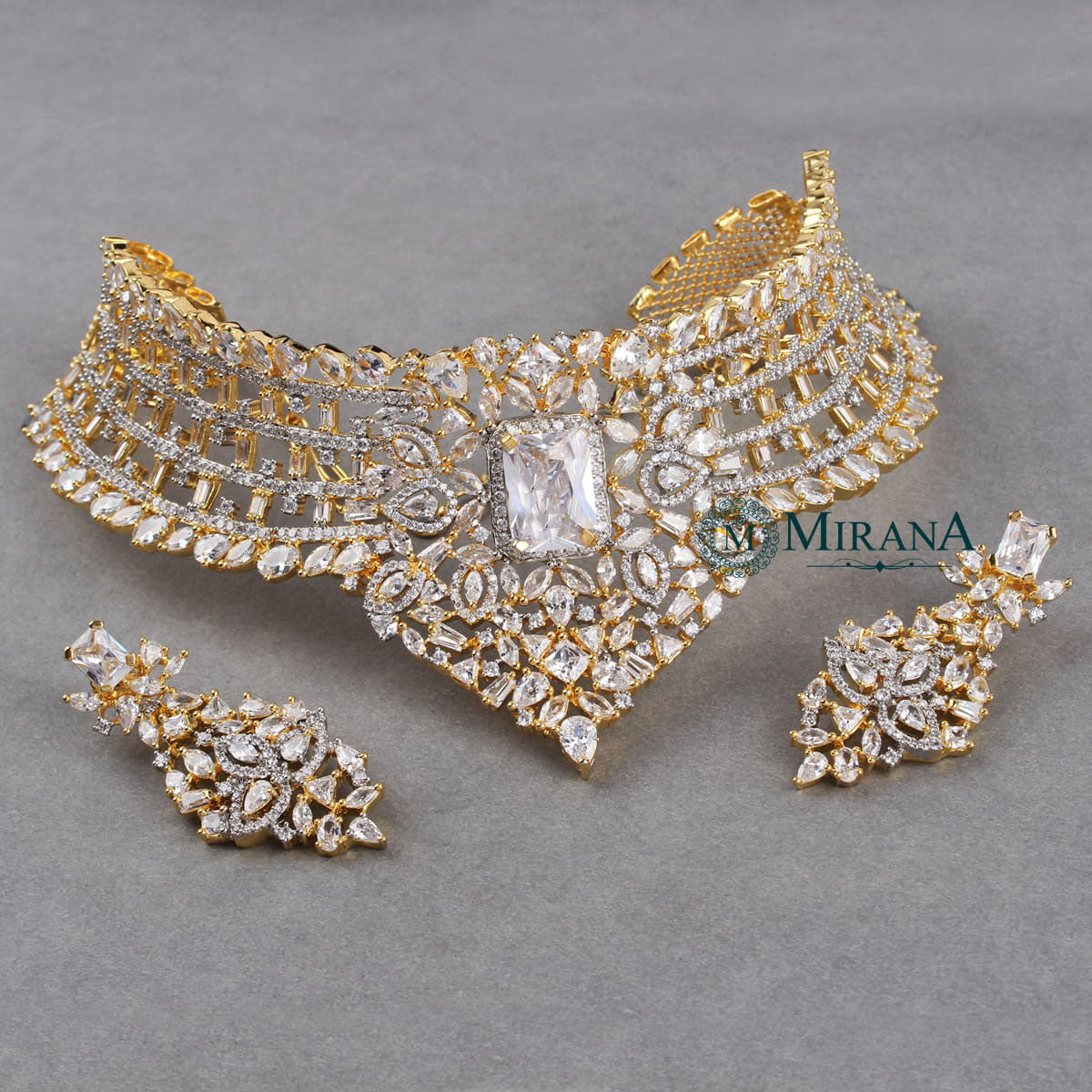 CZ Radiant Cut Heavy Choker Set