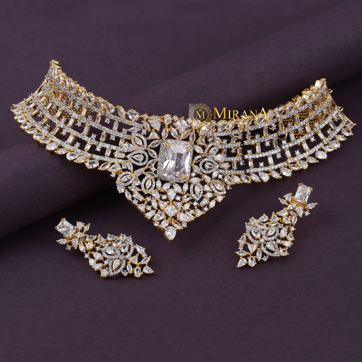 CZ Radiant Cut Heavy Choker Set