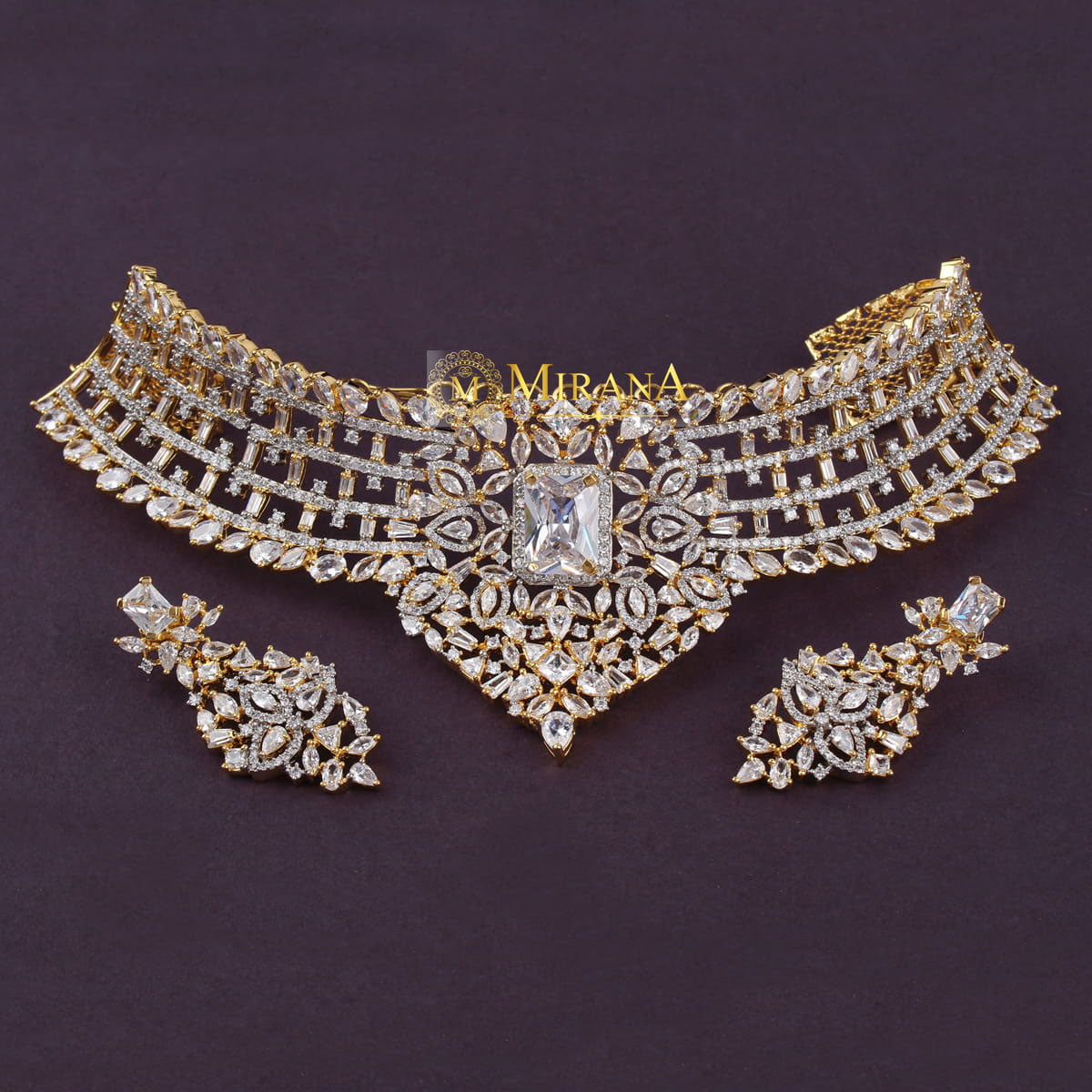 CZ Radiant Cut Heavy Choker Set