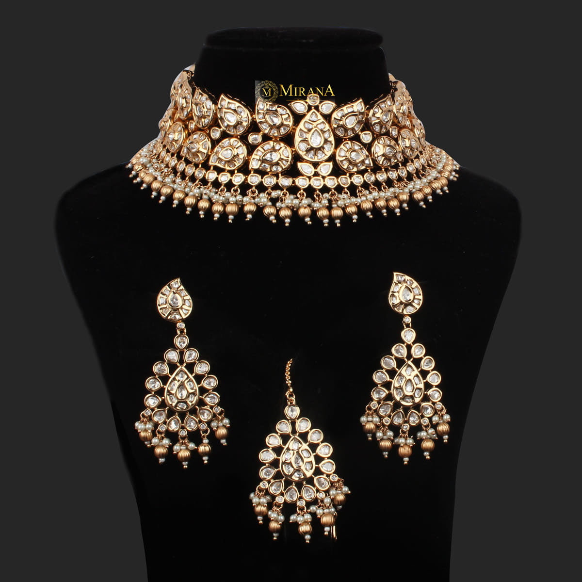 Mayuri Uncut Polki Kundan Choker Set With Tika