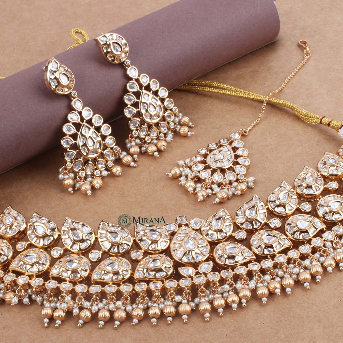 Mayuri Uncut Polki Kundan Choker Set With Tika