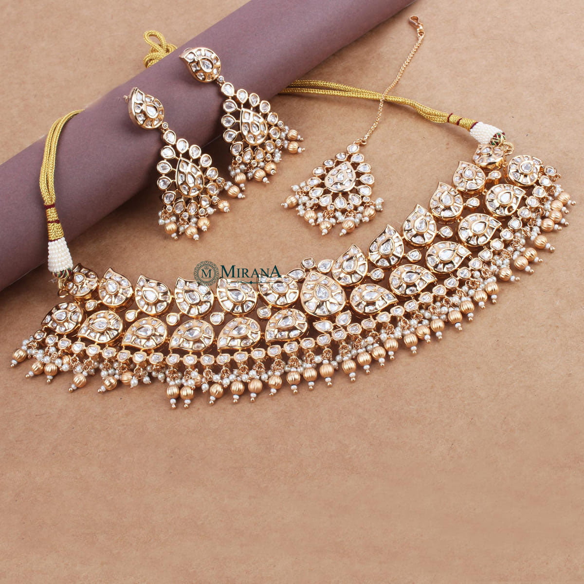 Mayuri Uncut Polki Kundan Choker Set With Tika