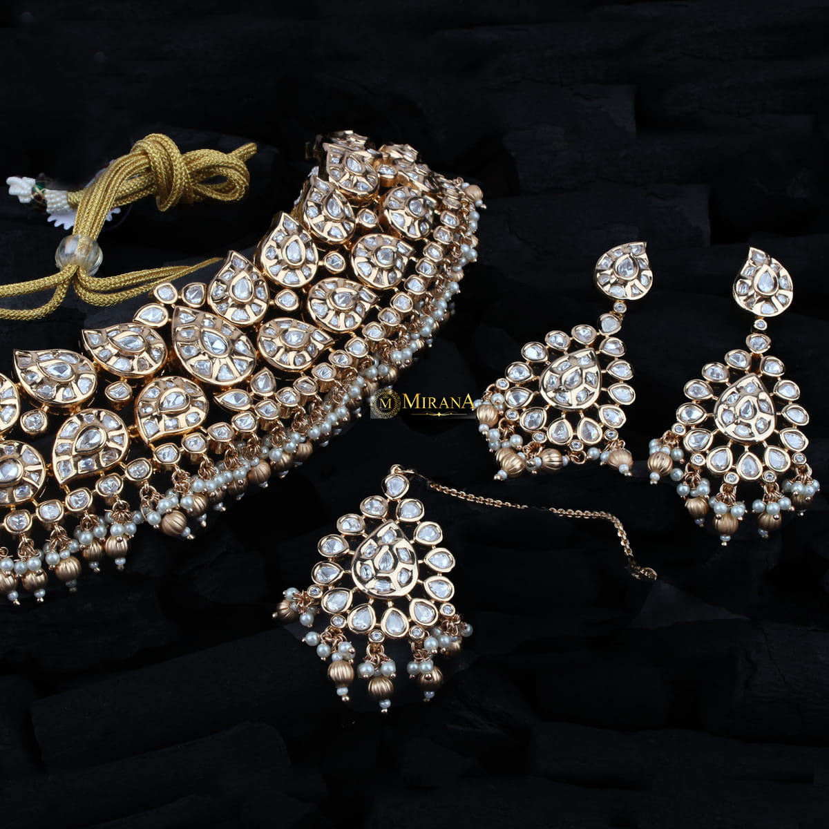 Mayuri Uncut Polki Kundan Choker Set With Tika