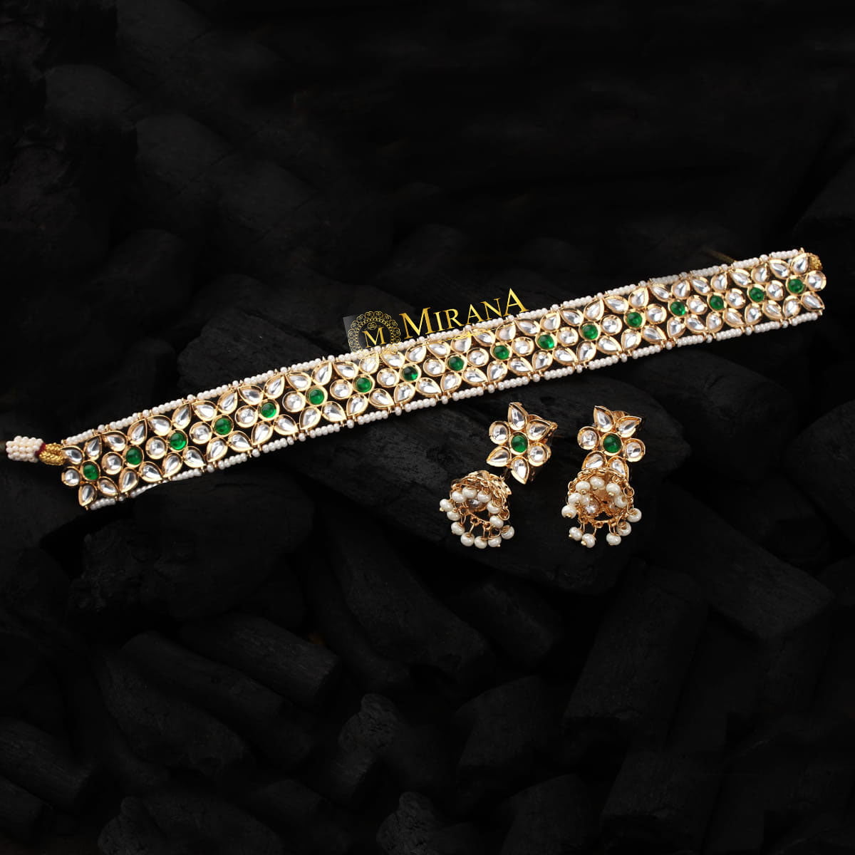Edhita Green Colored Kundan Choker Set