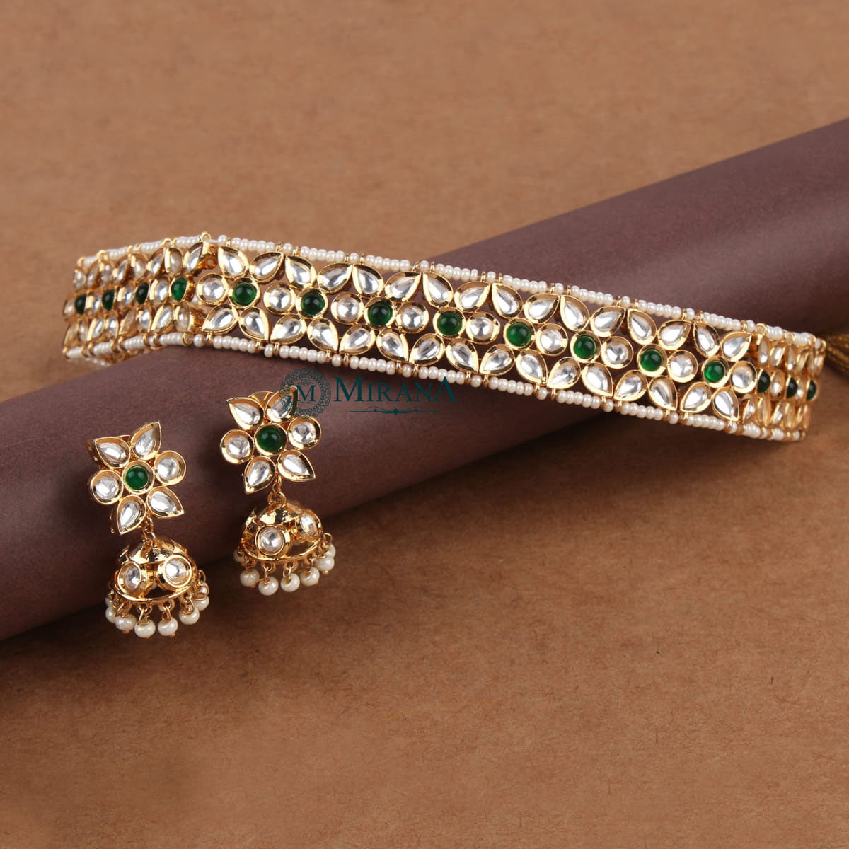 Edhita Green Colored Kundan Choker Set
