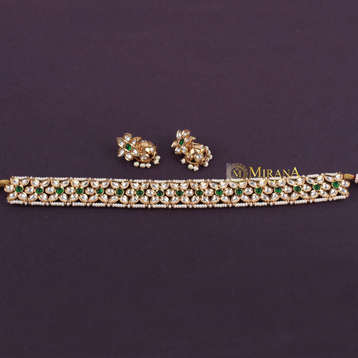 Edhita Green Colored Kundan Choker Set