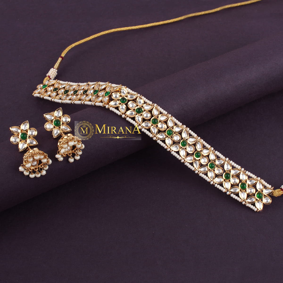 Edhita Green Colored Kundan Choker Set