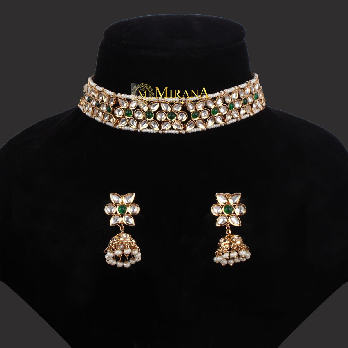 Edhita Green Colored Kundan Choker Set
