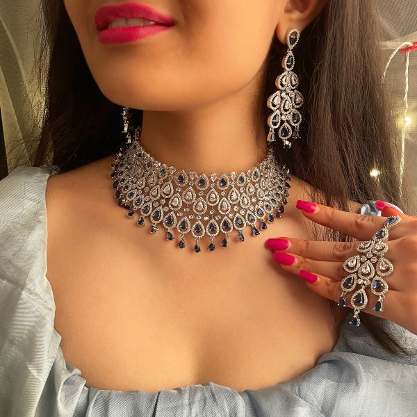 Nitara Blue Colored Choker Set