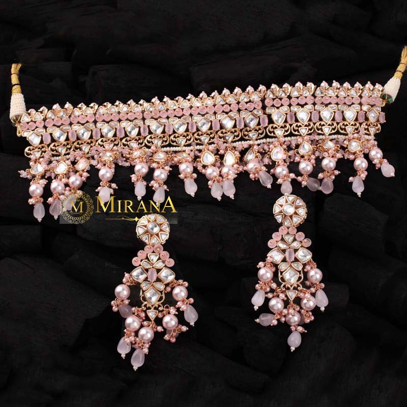 Rashmika Pastel Pink Polki Choker Set